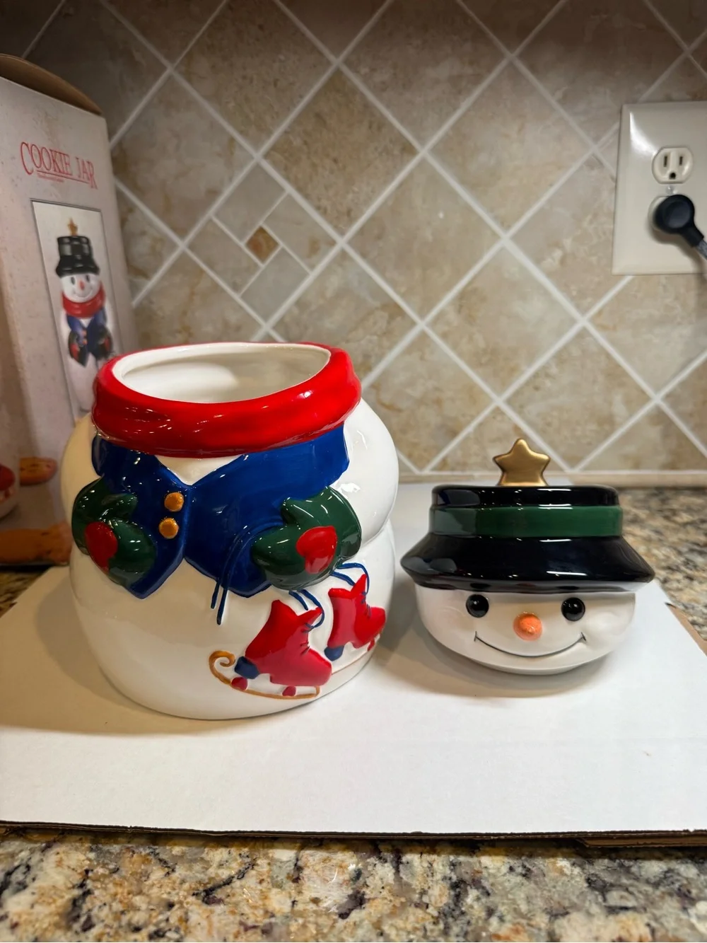Vintage Snowman Cookie Jar - 1998 Allure - Hand Painted Ceramic